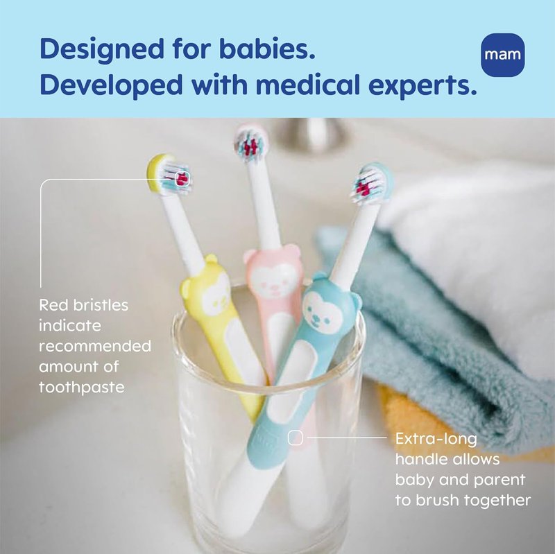MAM Baby Toothbrush - Extra Soft Training Brush for Infants 6+ Months | Safety Shield, Rounded Head, BPA Free