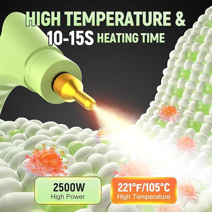2500W Car Steam Cleaner for Home & Car, 10s Fast Heat Steamer for Cleaning, 6-Level Steam Control, Pressurized Handheld Steam Cleaner with 37.19OZ Large Tank for Furniture, Grout, Tile & Floor(Green)