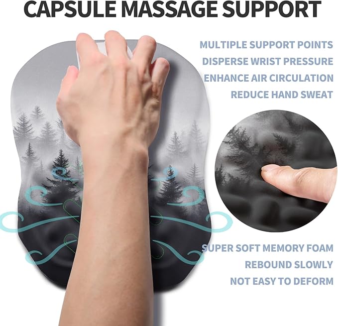 Gleamtide Ergonomic Raised Mouse Pad Wrist Support with Bilateral Slope Memory Foam Mousepad for Wrist Rest and Carpal Tunnel Pain Relief 11.8x7.9〃Forest