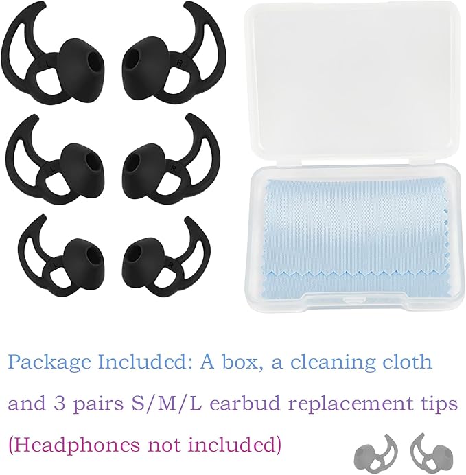 WKYMY Earbud Replacement Tips Silicone Earbud Tips Ear Bud Covers Compatible with Bose Quietcomfort and Sport Headphone Ear Tips 3 Pairs S M L Black