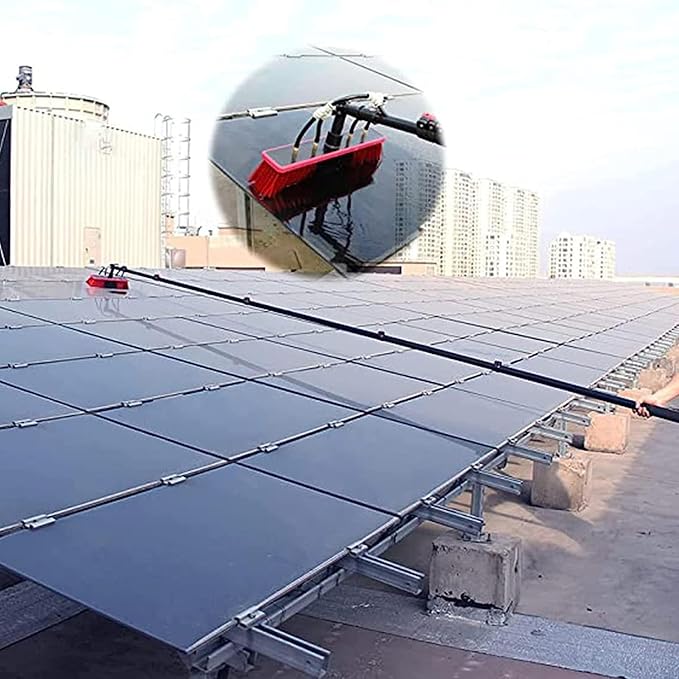 Water Fed Pole Kit,Solar Panel Cleaning Equipment,Window Cleaning Water Fed Poles Roof Cleaning Tools solar panel cleaning brush 35m brush head easy to install Steel buckle fastening,5.4m/18FT