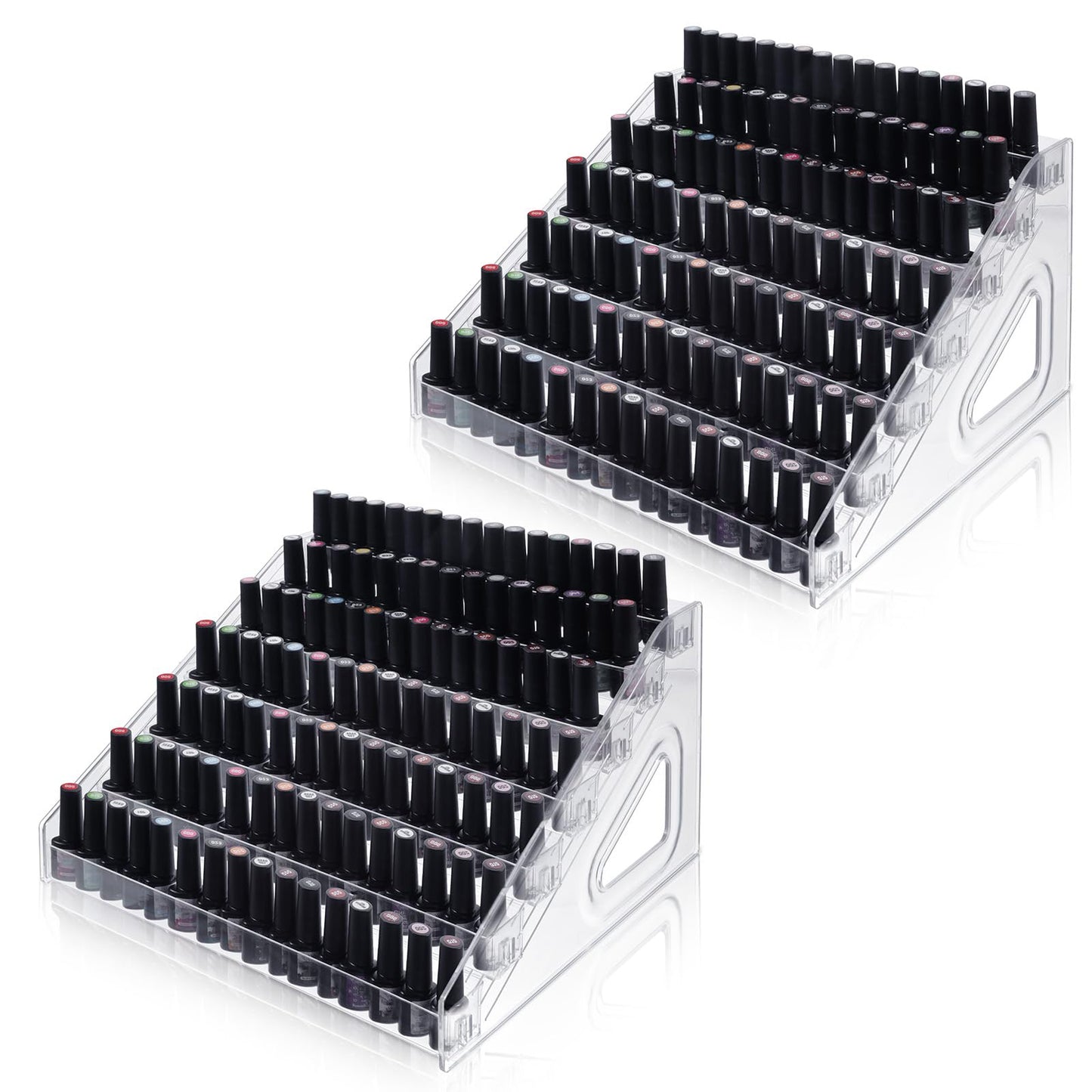Nodaaiie 2 Pcs 7 Tiers Clear Essential Oils Nail Polish Organizer Acrylic Display Stands, Paint Organizer Rack, Acrylic Display Rack for Nail Polish, Sunglasses, Essential Oils, Eyeglasses and Makeup