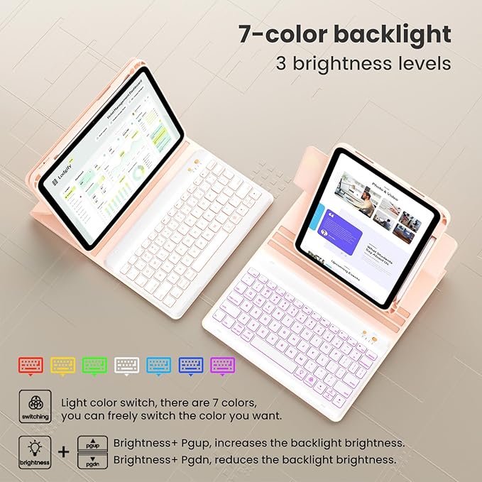 OPAKIT Magnetic Keyboard Case for iPad Air 11-inch (M2 2024) & Pro 11 1st/2nd/3rd/4th,360 Rotation Detachable & 7 Color Backlit BT Keyboard Cover for ipad Air 5th 4th Generation 10.9 inch(Pink)