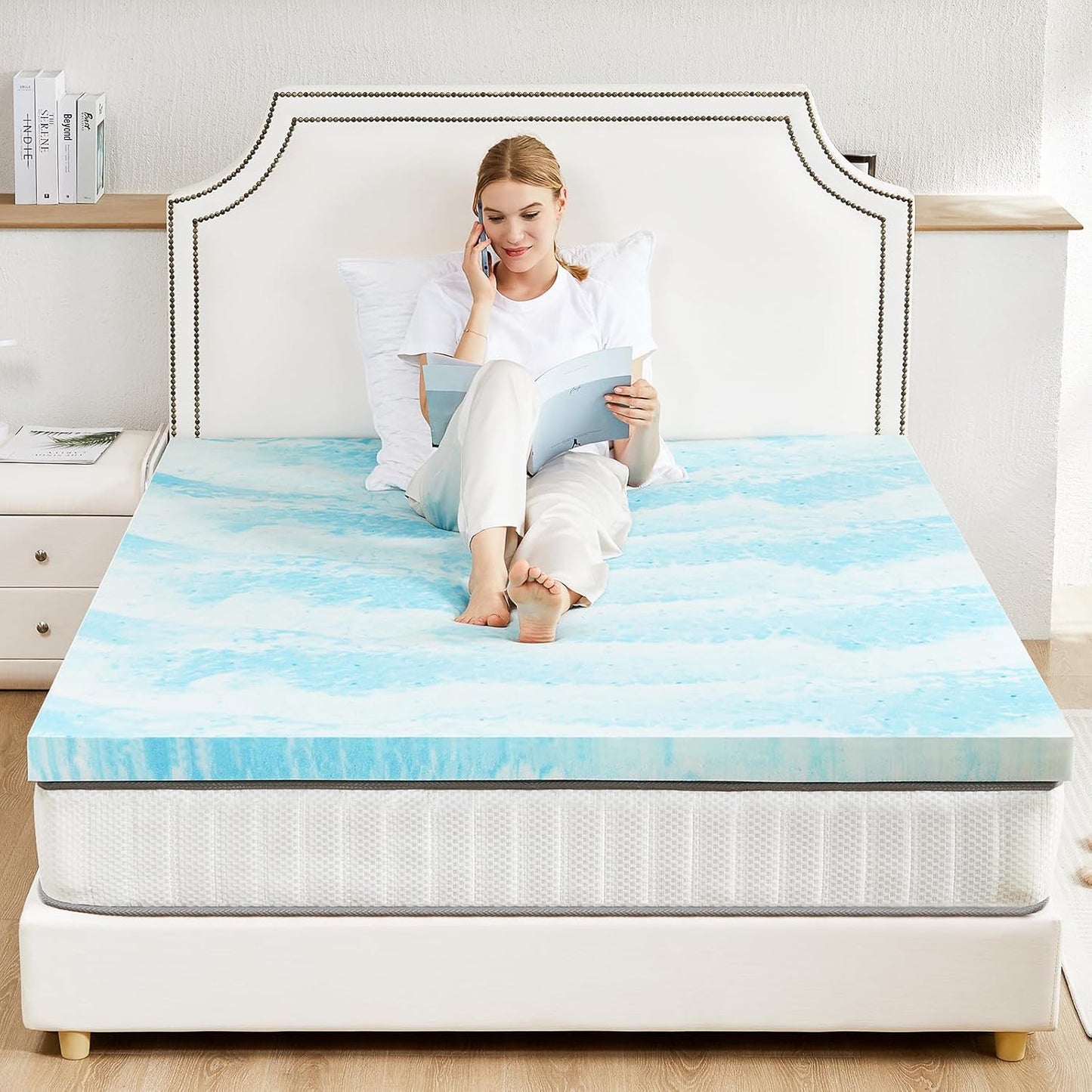 Sweetcrispy Memory Foam Mattress Topper - 3 Inch Thick Gel-Infused Cooling Pad for Twin Bed | CertiPUR US Certified, Breathable Blue