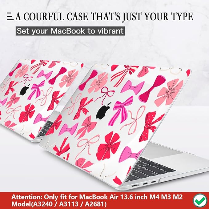 CISSOOK Compatible with MacBook Air 13.6 inch Case 2026 2025 2024 2023 2022 Release A3449 A3240 A3113 A2681, Hard Shell Case Keyboard Cover Screen Protector for MacBook Air 13 M2 M3 M4 M5, Pink Bows