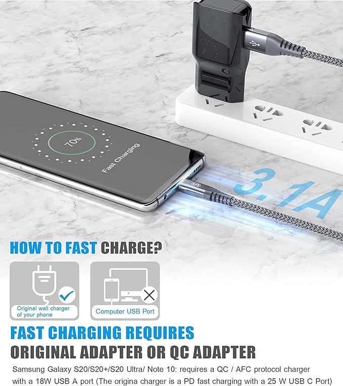 sweguard USB Type C Charger Cable [3-Pack,10ft+6.6ft+6.6ft] iPhone 16 Charger Nylon Braided Cord for iPhone 16 15 Pro Max Plus Samsung Galaxy S24 S23 S22 S21 S20 S10 Note 20 10 A54 Pixel LG Moto PS5