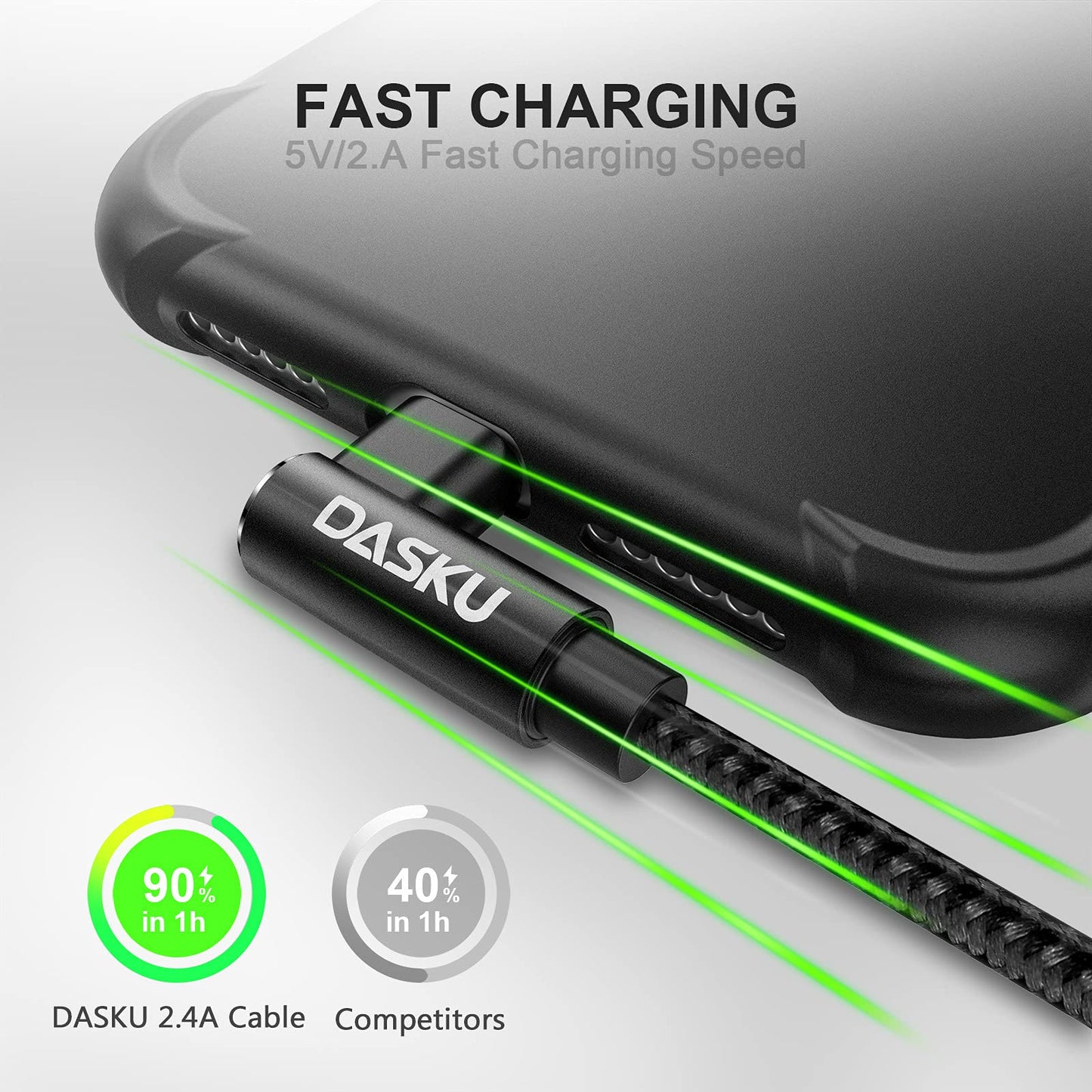 Dasku 90 Degree iPhone Charging Cable 2Pack 10ft Right Angle Nylon Braided Lightning Charger Cord Compatible with iPhone 14 13 12 11 Pro Max XS XR X 8 7 6 5 Plus iPad（Black）