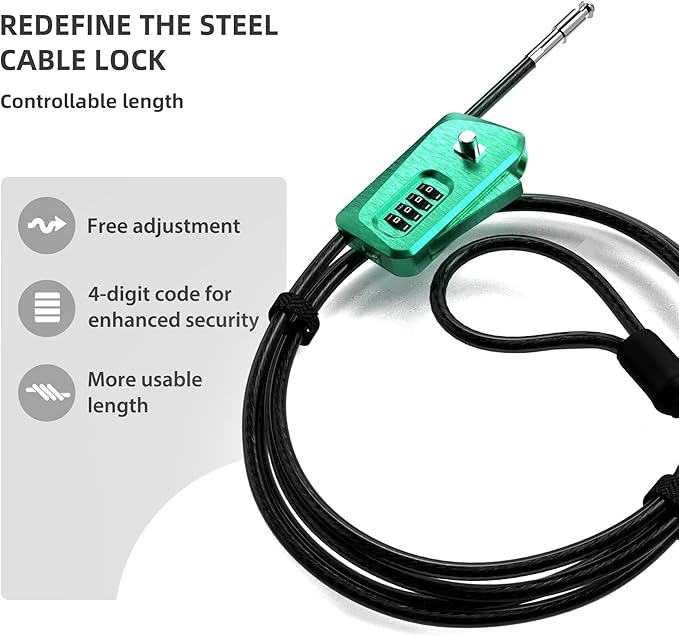 UP Security 6ft Python Cable Lock for Bike, Bicycle, Trail Camera, 4 Digit Combination Lock, Heavy Duty Anti Theft Candado, Adjustable Locking Cable for Trail Cam, Kayak, eBike, Outdoor Equipment