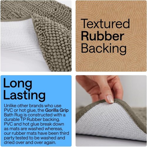 GORILLA GRIP Bath Rug Mat - Thick Soft Absorbent Chenille | Quick Dry Microfiber 30x20 Latte