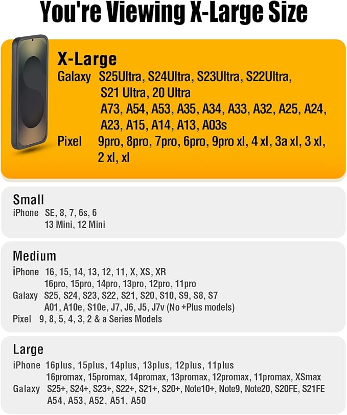 PiTau Holster for Samsung Galaxy Ultra S26 S25 S24 S23 S22 S21 A73 A54 A53, Phone Belt Clip Holder Case for Google Pixel Pro XL 9 8 7 6 4 3, Men's Big Cellphone ID Card Carrying Pouch, Pewter X-Large