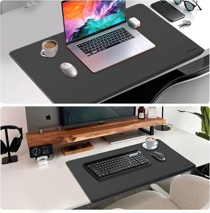 ERGO COLLECT Desk Mat with Lip & Reinforced Stitched Edge|Non-Slip Waterproof PU Leather Desk Pad|Ergonomic Keyboard Mouse Pad with Edge Protector|for Office, Home, Study(28.74" x 16.73",Black)