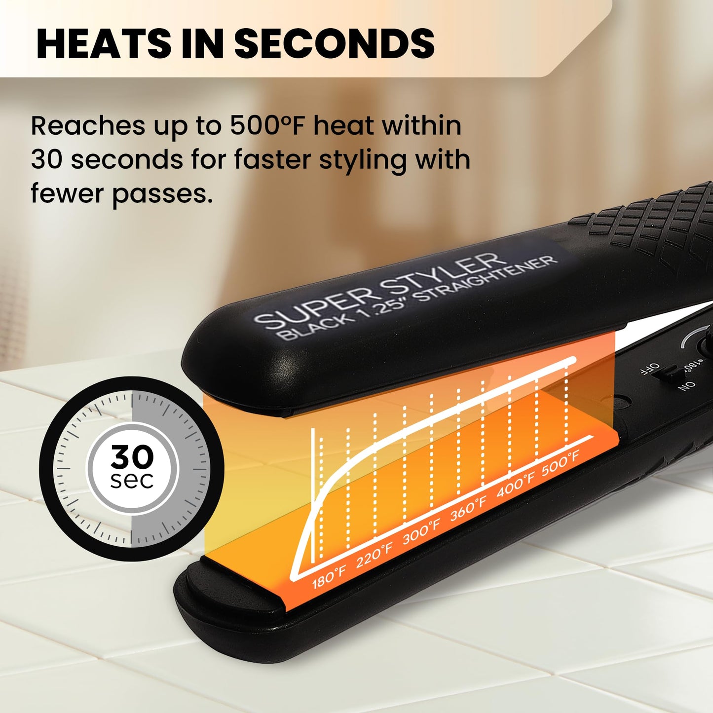 Herstyler Superstyler Onyx Ceramic Flat Iron - Ceramic Hair Straightener with Adjustable Temperature - Travel-Friendly Dual Voltage Flat Iron