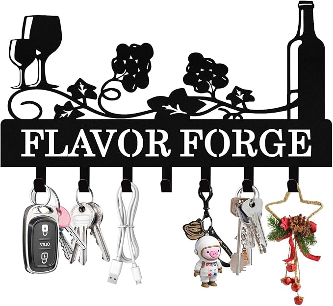Syneiro Personalized Wine Key Holder Wall Mount, Custom Metal Key Rack Key Holder with Name, Deer Cabin Wall Keys Hanger with Hooks for Entryway, Front Door, Hallway, Kitchen, Living Room