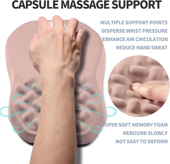 Gleamtide Ergonomic Raised Mouse Pad Wrist Support with Bilateral Slope Memory Foam Mousepad for Wrist Rest and Carpal Tunnel Pain Relief 11.8x7.9〃 Apricot Pink