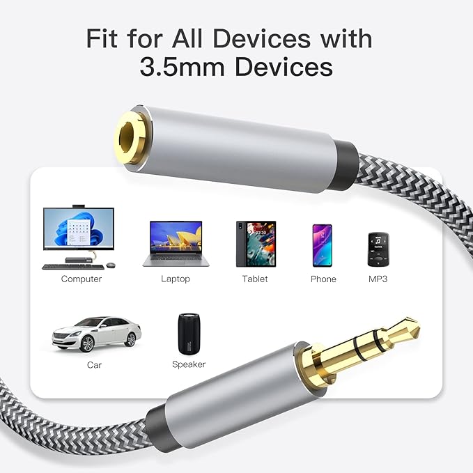 MORELECS Headphone Extension Cable 10ft - Aux 3.5mm Extension Cable Male to Female, 1/8 Inch TRS Stereo Audio Jack Extender for Car, Speaker, TV, PC (Audio Only, No Mic)