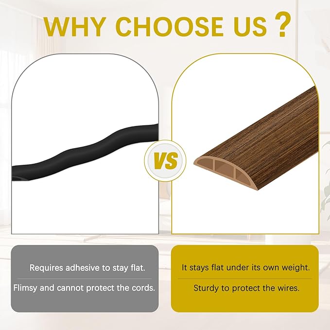 JAHOMFAI Floor Cord Cover 10FT Cord Covers for Wires on Floor Protect Wires & Prevent Trip Hazards, Easy to Cut for Home, Office, School, Concerts, Cavity W0.6in x H0.32in