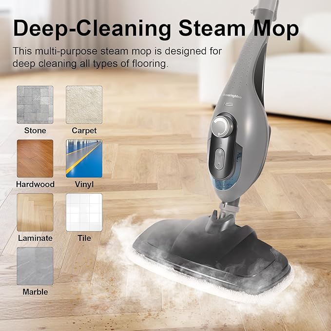 11-in-1 Steam Mop, 1550W Powerful Handheld Steam Cleaner, 260Â°F Multi-Functional Floor Steamer with 21.3FT Cord for Floors, Hardwood, Tiles, Grout, Windows, Kitchen, Bath, Adjustable (Grey)