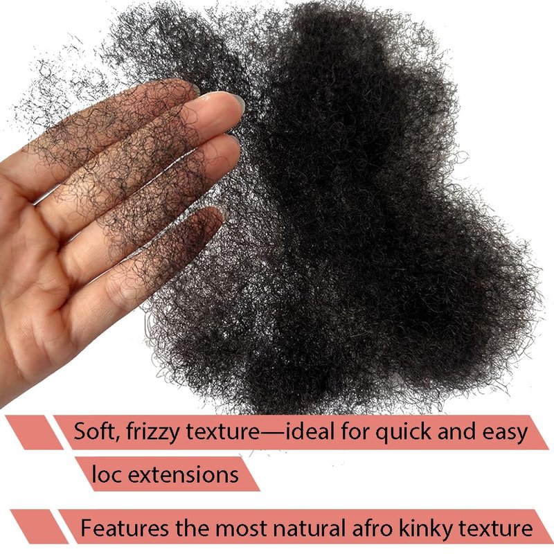 Afro Kinky Human Hair for Dreadlocks - 2 Bundles Natural Black #1B | 8 Inch Length