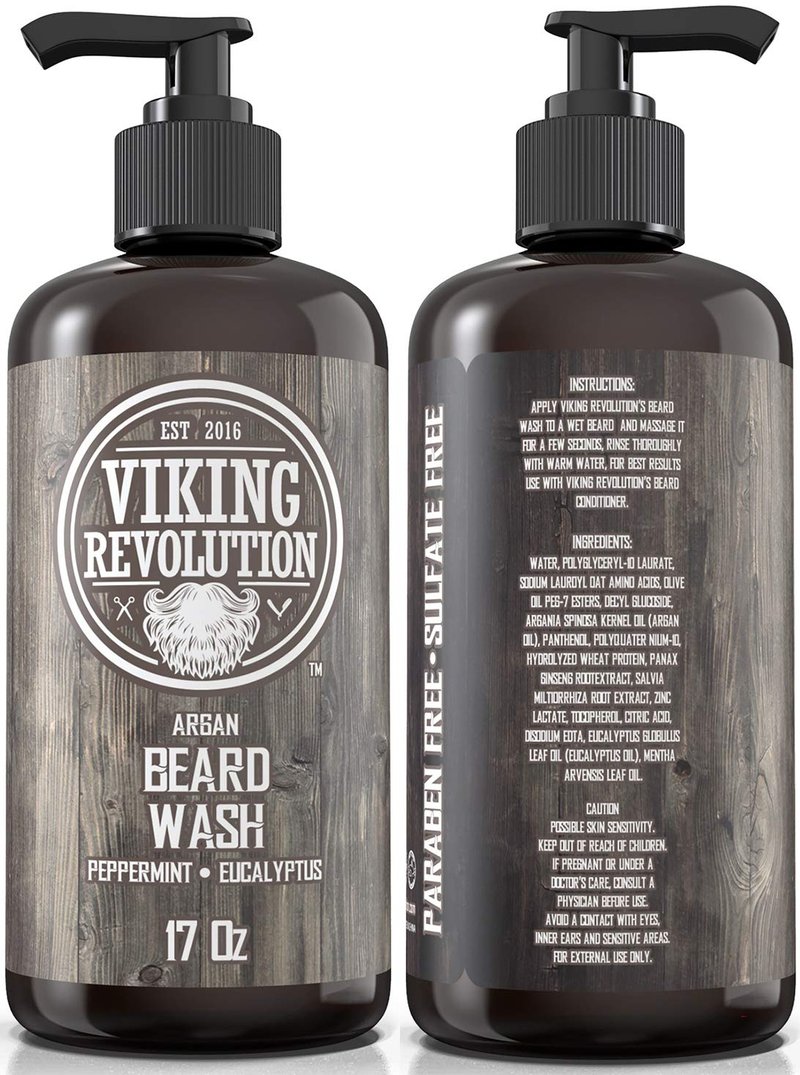 Beard Wash Shampoo with Argan & Jojoba Oils - Softens & Strengthens | Peppermint & Eucalyptus Scent (17 oz)