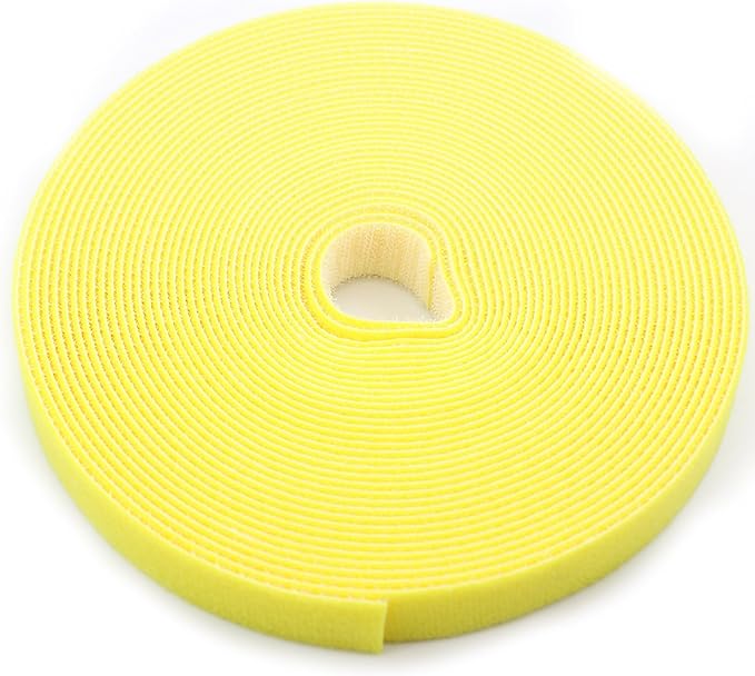 Saisn Reusable Fastening Tape Cable Ties 3/4 Inch Double Side Hook Roll (10 Yard, Yellow)