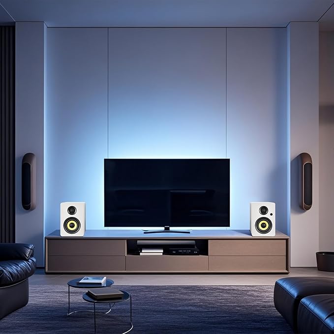 Sanyun SW206 80W Active Dual-Mode Bookshelf Speakers, 4” Studio Monitor & HiFi Mode, Upgraded 3D Sound Field, 6.35mm TRS Balanced, Bluetooth 5.4, Optical Coaxial Aux USB 24bit DAC, White