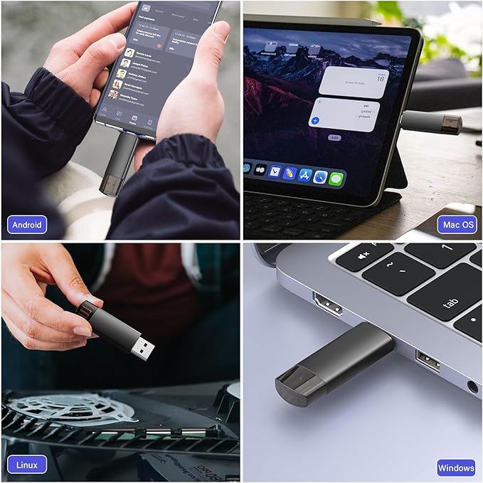 64GB USB C Flash Drive Dual USB 3.0 Flash Drive Type C + USB A Portable Type-C Flash Drive 2-in-1 USB-C Thumb Drive for Smartphone Tablet Computer Mac iPhone 16/17 Black