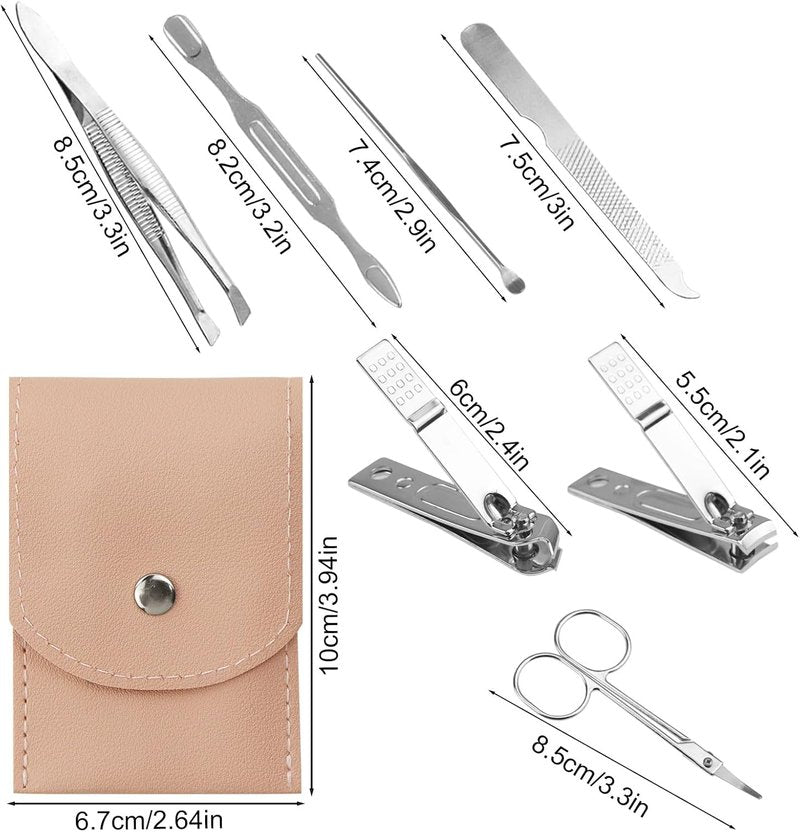 Stainless Steel Manicure Set - Professional Nail Clippers Kit | 7-in-1 Grooming Tools, Pink (24 Pack)