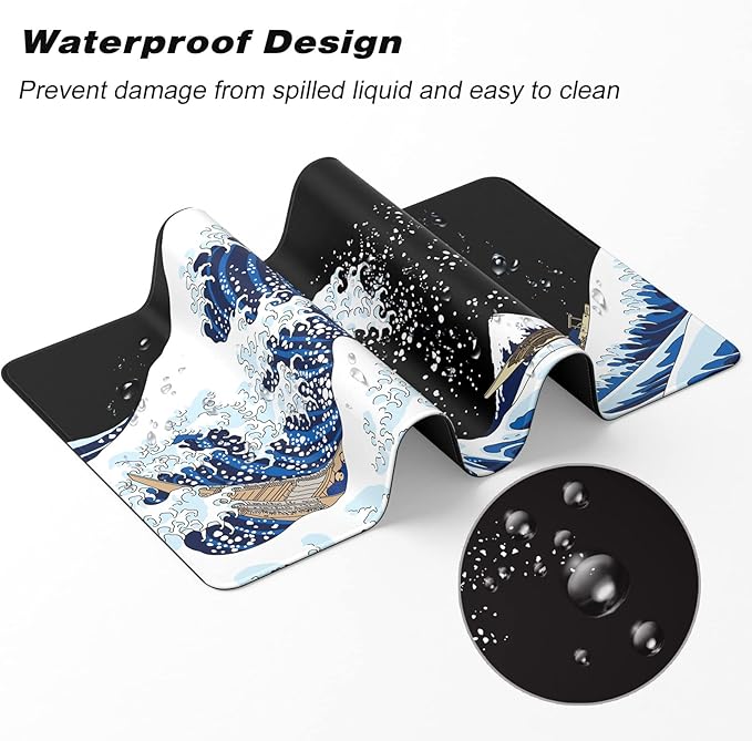 Atufsuat Extended Gaming Mouse Pad, XXL Large Desk Pad 30 x 14 Inch, Big Computer Keyboard Mousepad, Waterproof Mouse Mat with Stitched Edges and Non-Slip Base for Women Office Gaming, Sea Waves