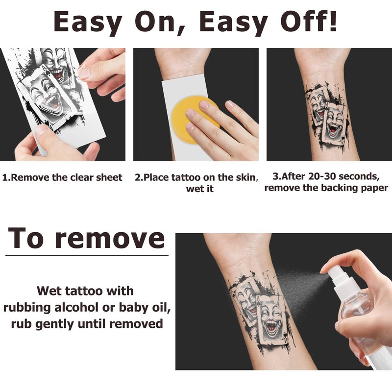 Casino Temporary Tattoos (77 Sheets), Fake Tattoo for Adults and Kids, Waterproof Fake Body Tattoo Stickers for Halloween, Parties, Cosplay, Casino Night - Realistic Poker/Dice/Skull/Chicano Designs