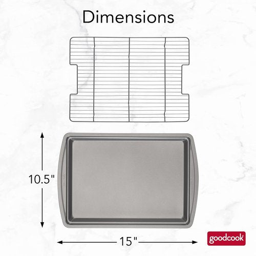 GoodCook Nonstick Carbon Steel Baking Pan & Wire Rack Set - 15” x 10.5” | Perfect for Pizza, Bacon & More