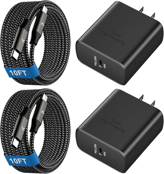 45W Super Fast Charger USB C, 45 Watt Type-C Android Phone Charger Fast Charging Block with 10FT Type C Cords for Samsung Galaxy S26 Ultra/S25 Ultra/S24 Ultra/S24+/S23 Ultra/S22 Plus, Tab S9/S8 Ultra