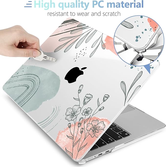 MEEgoodo for M5/M4/M3/M2 MacBook Air 15 inch Case 2026 2025 2024 2023, Case Fit Model (A3448/A3241/A3114/A2941) for MacBook Air 15.3 inch, Watercolor Floral 3