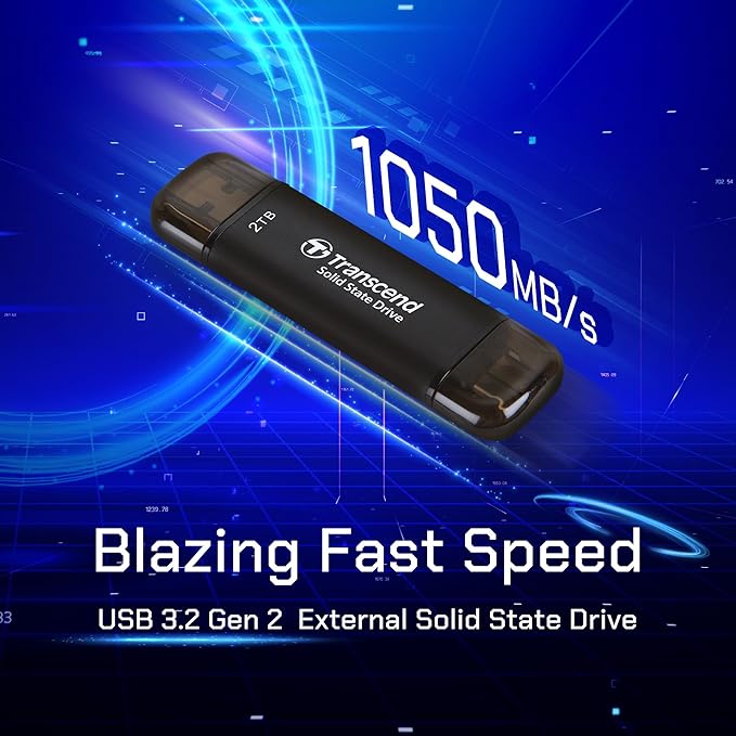 Transcend ESD310 256GB External SSD, Up to 1,050MB/s, Dual USB Flash Drive for iPhone/iPad/Mac/Windows, Android/Tablet/PC, USB 3.2 Gen 2 Thumb Drive Photo Stick, 2-in-1 Type C &Type A Memory Stick