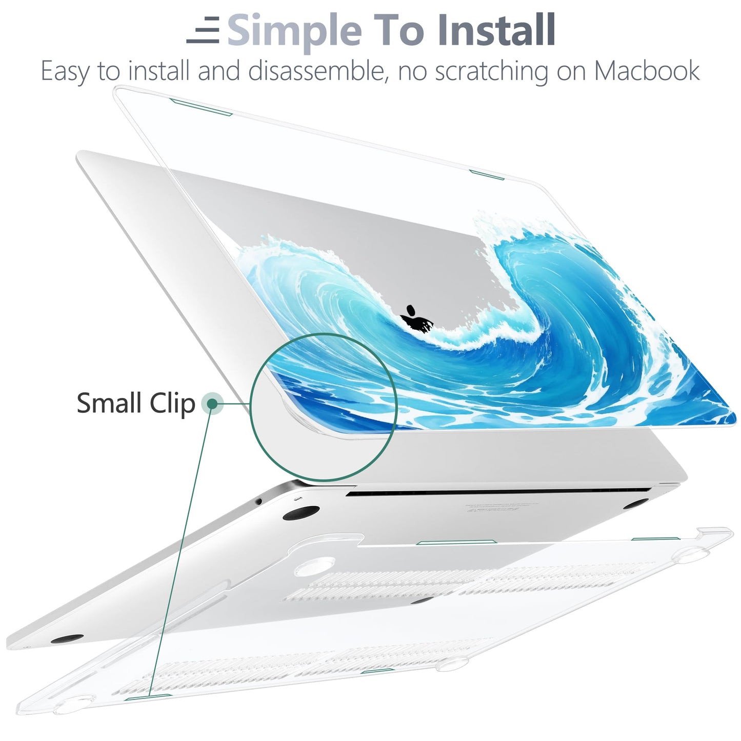 Batianda Case for M1 MacBook Air 13 Inch Model A2337 A2179 A1932 2021 2020 2019 Release,Lovely Creative Series Design Hard Shell with Keyboard Cover & Screen Protector, Blue Waves