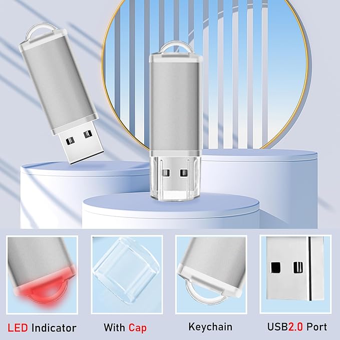 1GB USB Flash Drive 20 Pack Nicepicten Thumb Drives Pack Jump Zip Drive USB 2.0 Flash Drives Mulitipack 1GB Memory Stick with Labels & Lanyards - Silver