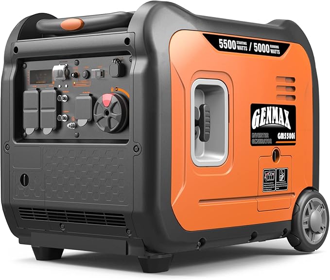 GENMAX Portable Generator，5500W Ultra-Quiet Gas Engine, EPA Compliant, Eco-Mode Feature, Ultra Lightweight for Backup Home Use & Camping (GM5500i)