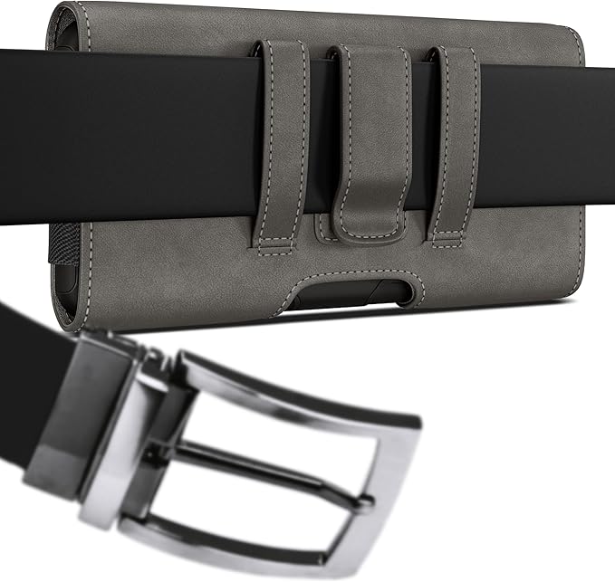 BOMEA Holster for Samsung Galaxy Ultra S25 S24 S23 S22 S21 A73 A54 A53 A35 A34 A33 A32, Google Pixel 8 9 Pro XL, Extra Large Cell Phone Belt Holder Case with Clip, Men's ID Card Pouch, Pewter X-Large
