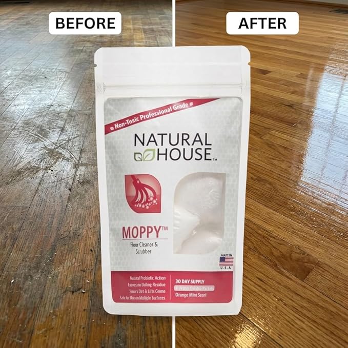 Natural House Moppy - Probiotic Floor Cleaner Pods - No Residue Formula - Multi-Surface Safe - Orange Mint Scent - 20 Count