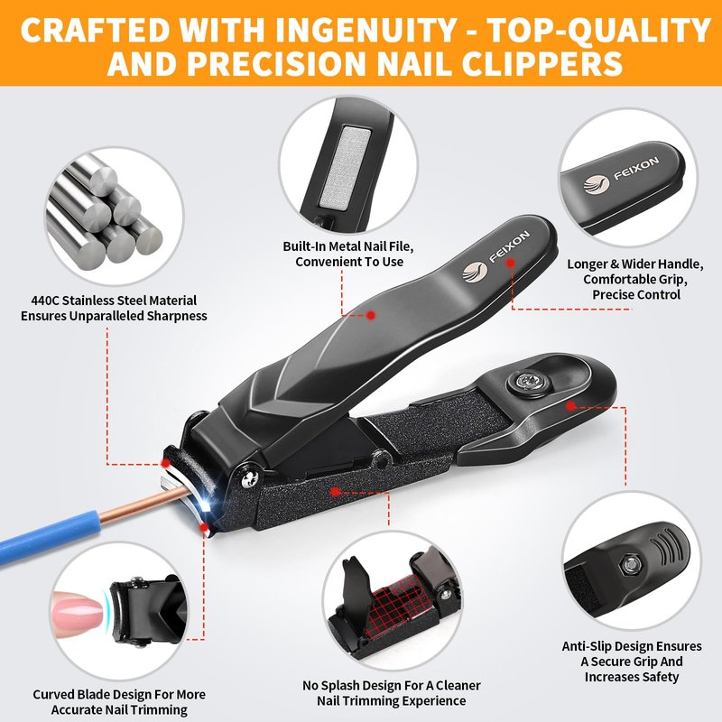Nail Clippers for Men Women with Catcher - No Mess,Self-Collecting Heavy Duty Nail Clippers for Fingernails & Toenails, for Adult,Home,Travel,Gifts (No Splash Design)