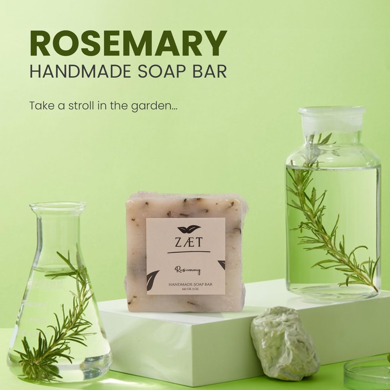 ZÆT 4-Pack Rosemary Bar Soap – Made with Rosemary Leaves, Olive Oil and Coconut Oil - Handmade Soap Bar for Face, Body and Hands - Gently Cleanses and Hydrates All Skin Types- For Men and Women