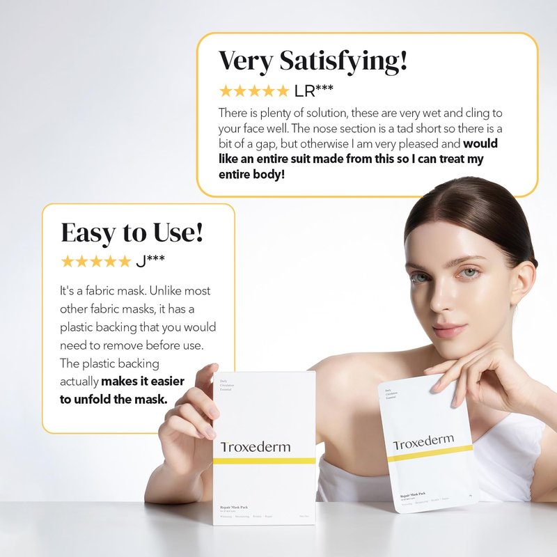 TROXEDERM Repair Facial Mask Set – Korean Moisturizing Sheet Mask with Niacinamide, Troxerutin & Adenosine, Hydrating Face Mask for Barrier Care, Radiant Skin & Daily K-Beauty Self Care, Pack of 5