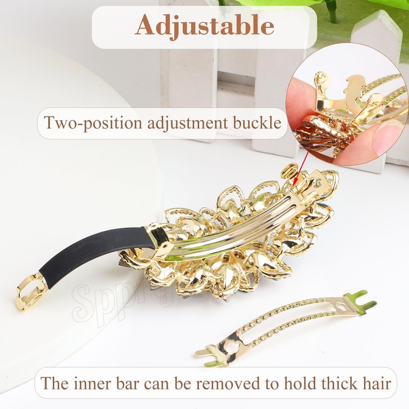 Sppry Luxury Gold-plated Rhinestone Hair Barrette for Women, Large Flower Jewelry Design (Navy)