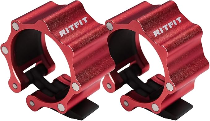 RitFit 2-Inch Magnetic Barbell Collars Locking Clamps - Heavy Duty Aluminum Alloy, Quick Release with Non-Slip TPR Pads for Olympic Weightlifting Powerlifting Training (Pair)，Red