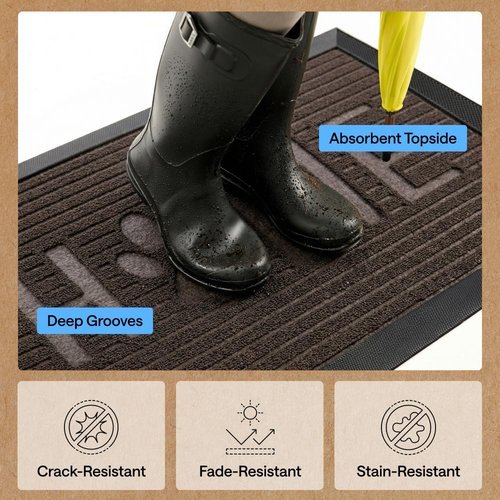 GORILLA GRIP 100% Waterproof All-Season WeatherMAX Doormat US Designed Natural Rubber, Stain and Fade Resistant, Low Profile Indoor Outdoor Door Mats, Easy Clean Patio Mat, Espresso Home Paw