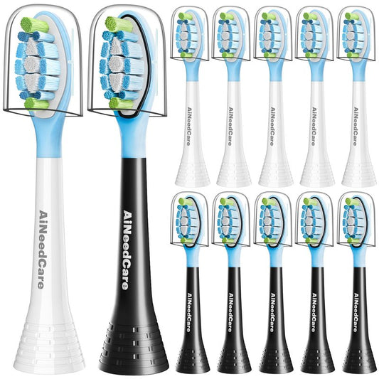 AiNeedCare Sonicare Replacement Heads, Electric Toothbrush Replacement Heads Compatible with Philips Sonicare - 12 Pack (6 White+ 6 Black)