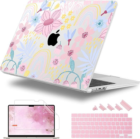 Lepeoac Case for 2026/2025/2024/2023 MacBook Air 15-inch Laptop Release M5 A3448 /M4 A3241 /M3 A3114 /M2 A2941, Stylish Protective Hard Shell Cover for MacBook Air 15.3 inch, Florals