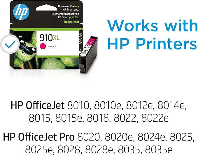 HP 910XL Magenta High-Yield Ink Cartridge | Works with OfficeJet 8010, 8020 Series, OfficeJet Pro 8020, 8030 Series | Eligible for Instant Ink | 3YL63AN