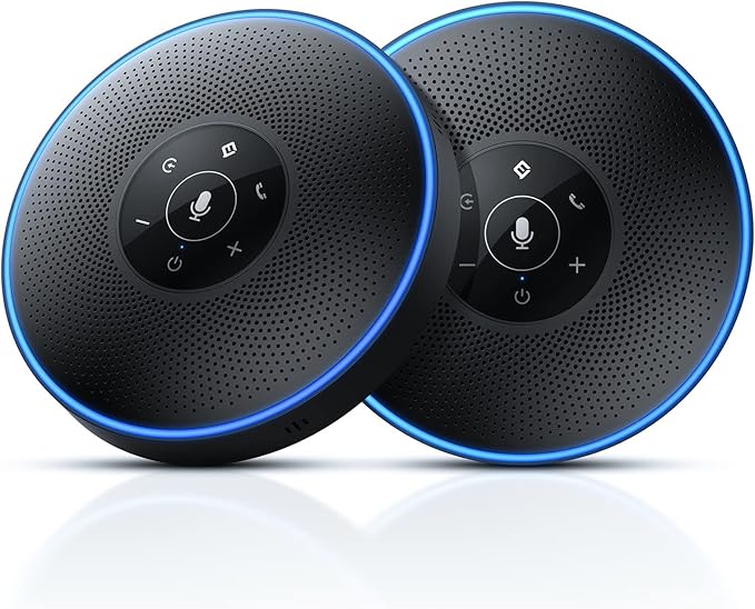 EMEET Bluetooth Speakerphone - Daisy Chain/Use Alone up to 16 attendees, M220 Professional Wireless Speakerphone 360°Voice Pick-up 8 AI Noise Cancellation Mics Skype Speakerphone for Conference Calls