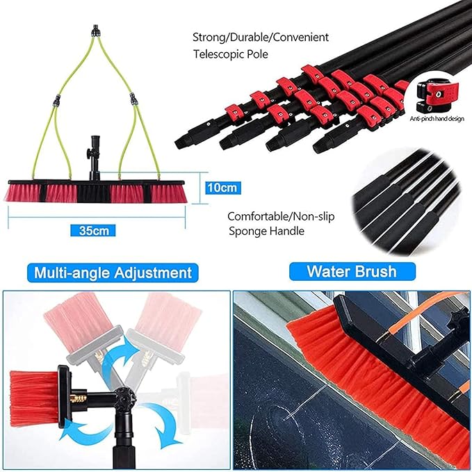 Telescopic Window Cleaning Pole with Water Fed Brush - Extendable 3-11M/9.8ft Solar Panel Cleaner, Outdoor Roof Washing Tool for Conservatories and Windows