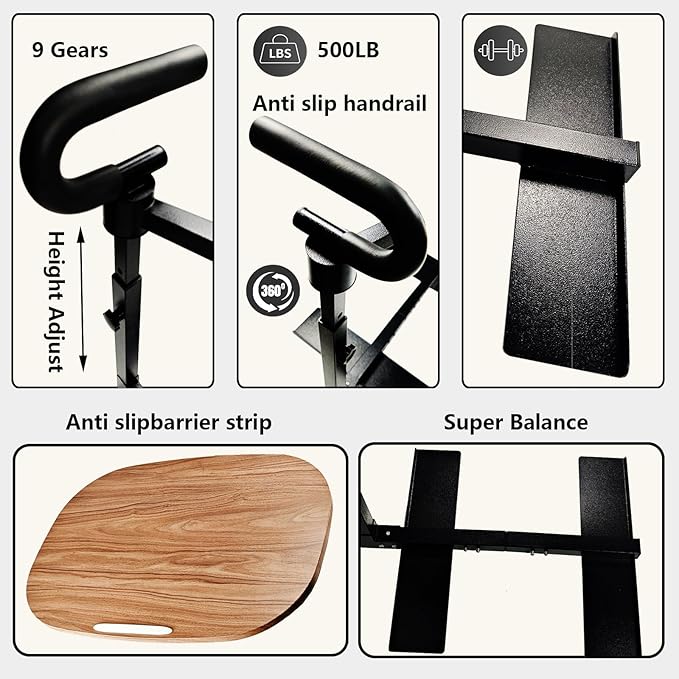 (Black 360° Sofa Rotating Table) Adjustable Swivel Tray Table for Recliner, 360° Rotating TV Tray Table with Support Handle, Built-in Cup Holder & Metal Pen Holder, Height Adjustable Overbed Side Table for Seniors, Sofa, Bed, Eating, Working